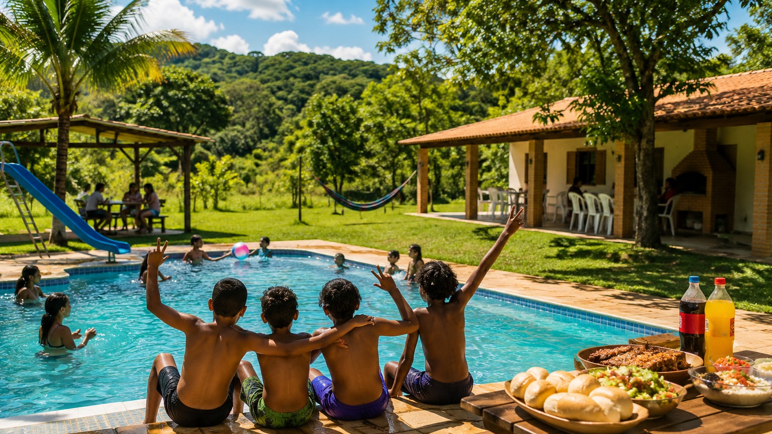 Um dia de piscina, comida boa e diversão